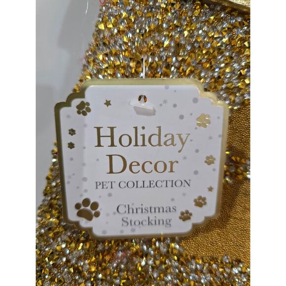 Pet Bling Glittery Christmas Stocking Gold Cream Jeweled Holiday Time  Animal - Picture 3 of 7